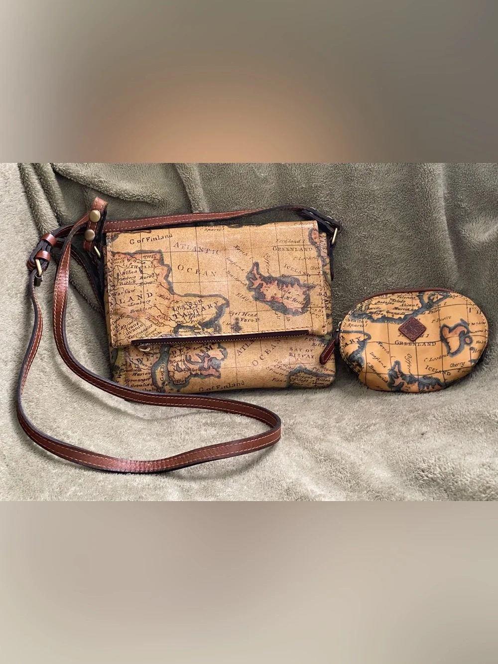 Patricia Mash Euro Map Print Corfu Crossbody Bag & Rosalie Coin Purse